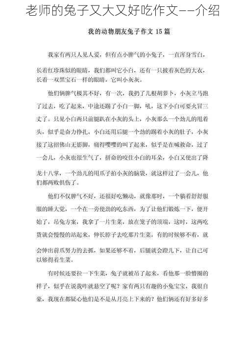 老师的兔子又大又好吃作文——介绍