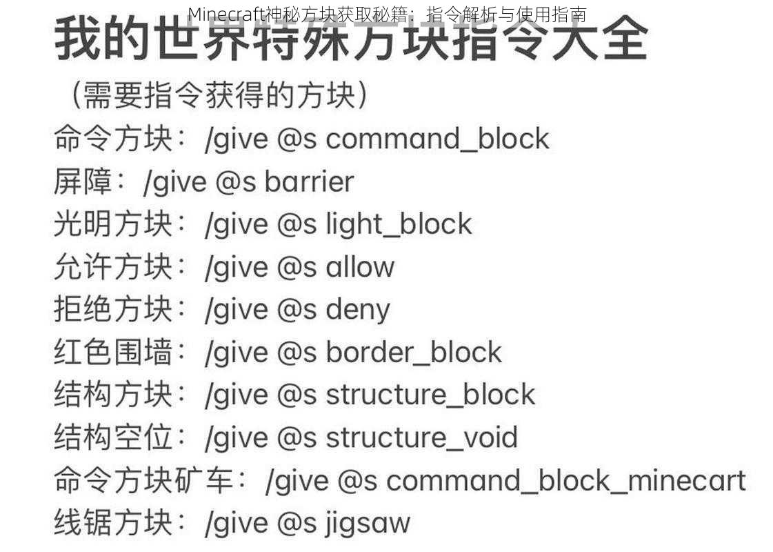 Minecraft神秘方块获取秘籍：指令解析与使用指南