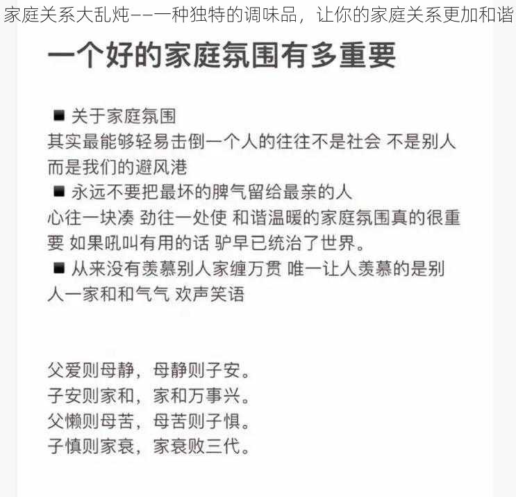 家庭关系大乱炖——一种独特的调味品，让你的家庭关系更加和谐