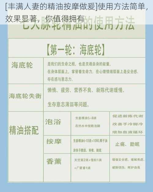 [丰满人妻的精油按摩做爰]使用方法简单，效果显著，你值得拥有