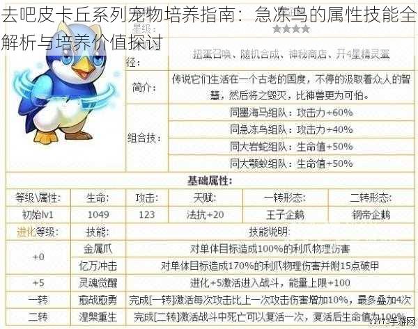 去吧皮卡丘系列宠物培养指南：急冻鸟的属性技能全解析与培养价值探讨