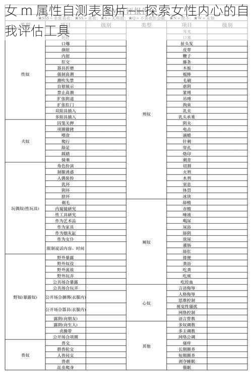 女 m 属性自测表图片——探索女性内心的自我评估工具