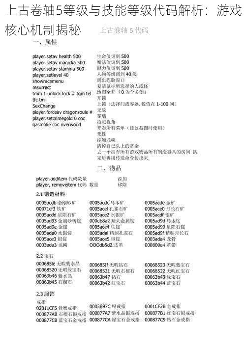 上古卷轴5等级与技能等级代码解析：游戏核心机制揭秘